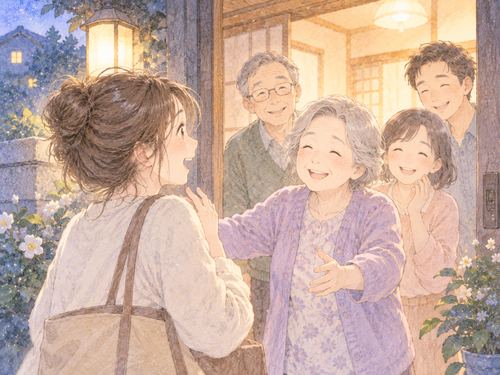 久しぶりの親戚と再会する女性