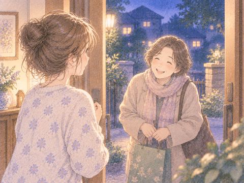 訪ねてきた親戚と玄関先で会う女性