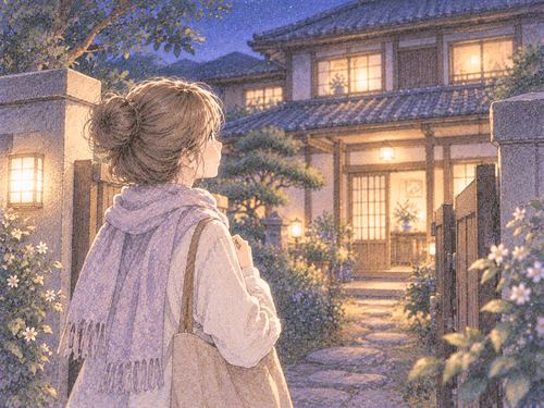 懐かしい親戚の家を訪れる女性