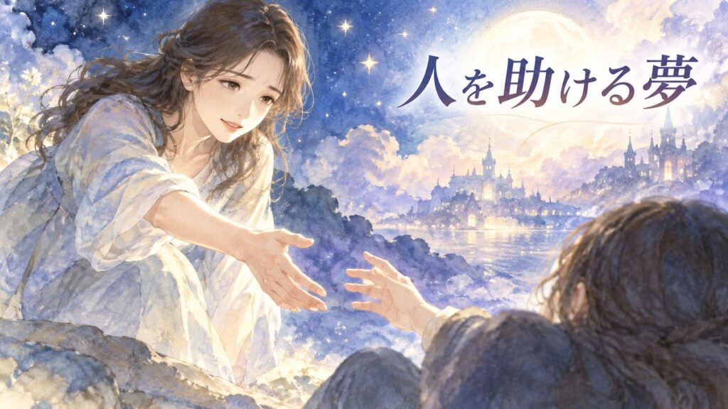 夜の夢の中で誰かへ手を差し伸べる大人の女性
