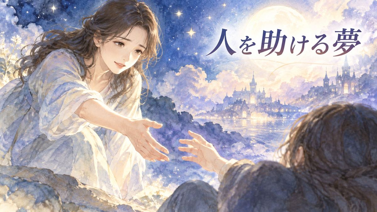 夜の夢の中で誰かへ手を差し伸べる大人の女性