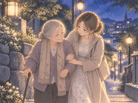 高齢者の歩みをそっと支える人物