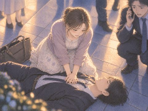倒れた人を救おうとする人物