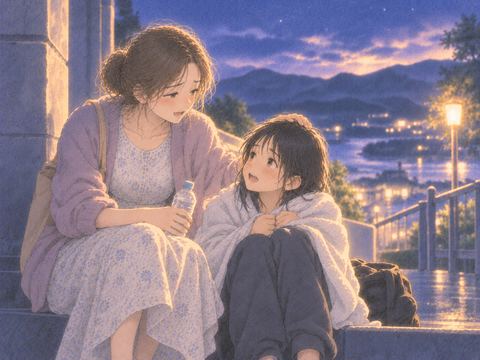 救助後に二人で安堵する人物