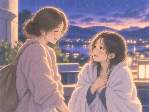 助けた相手と穏やかに向き合う人物