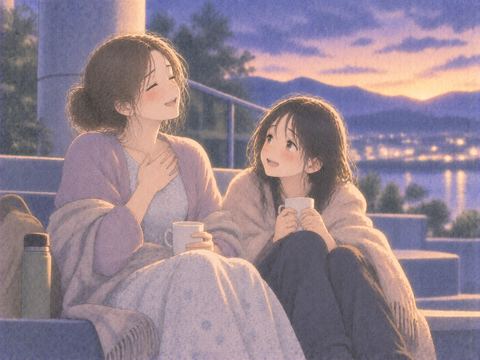 助けたあと安心して座る二人