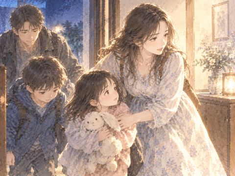 家族を支えて安全な場所へ導く女性