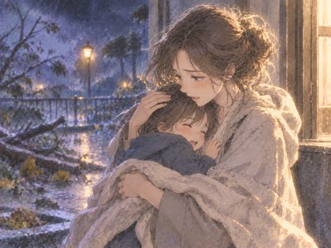 自分の子供を抱き寄せて守る親