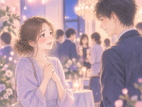 同窓会で昔好きだった人と再会し頬を緩める女性