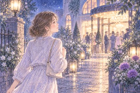 同窓会の会場へ歩いて向かう女性
