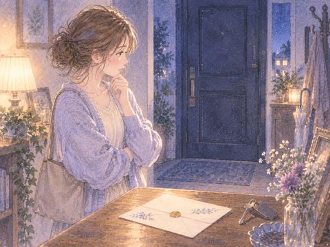 同窓会の招待状を前に立ち止まる女性