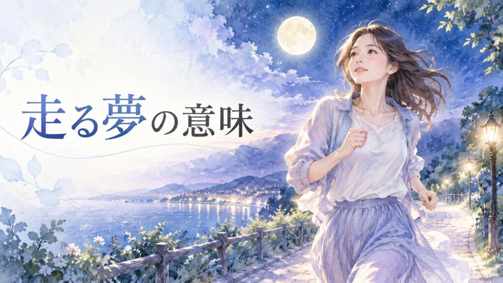 月明かりの道を走る大人の女性と夢の光景