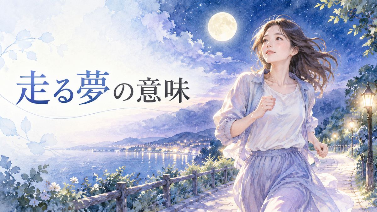 月明かりの道を走る大人の女性と夢の光景