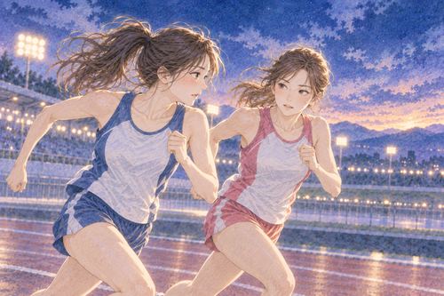 並んで競争する二人の走者