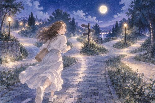 分かれ道の先を決められず走る女性