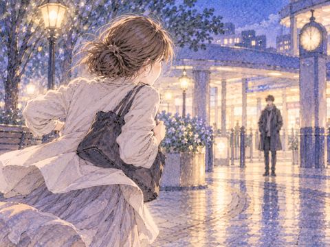 待つ人の姿を見つけて急ぐ女性