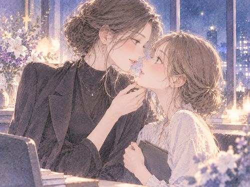 憧れる女性と顔を近づける女性の夢の場面