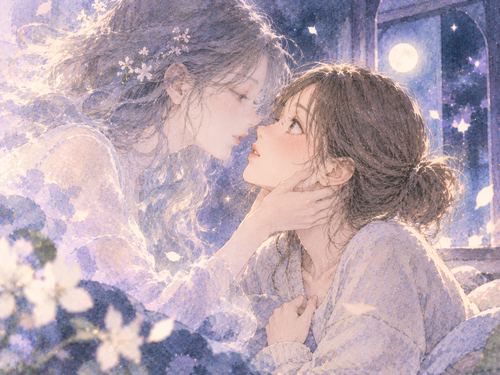 見知らぬ女性と顔を近づける幻想的な夢の場面