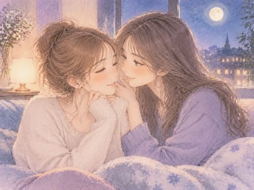 キスのあと穏やかに微笑む二人の女性の夢の場面