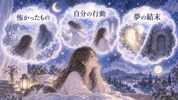 怖かった対象、自分の行動、夢の結末を三つに分けて振り返る図