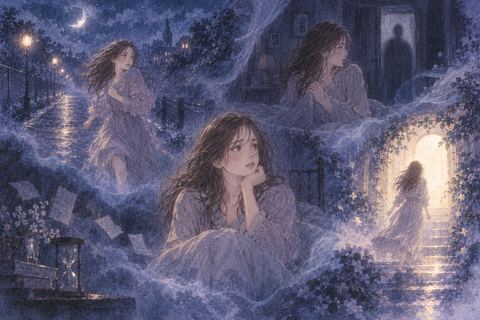 異なる怖い場面が半透明に連なって見える夢の中の人物