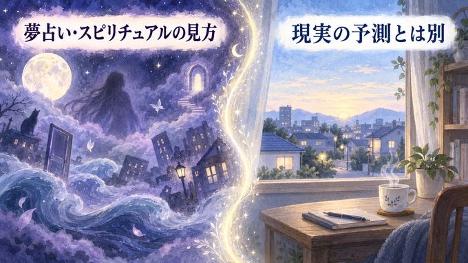 夢の象徴的な場面と現実の出来事を分けて考える図