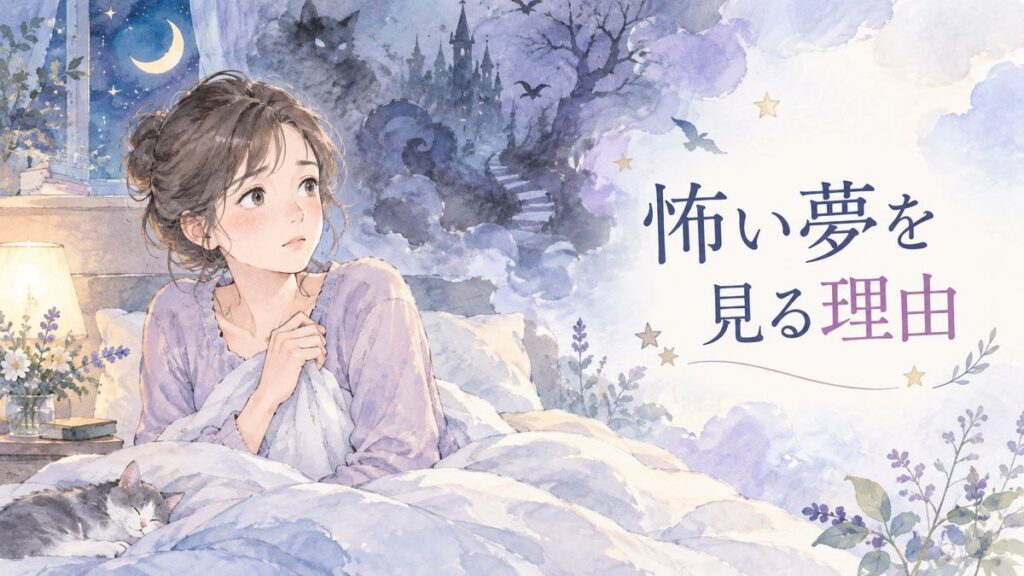 夜に目覚めた女性と淡く揺らぐ夢の影