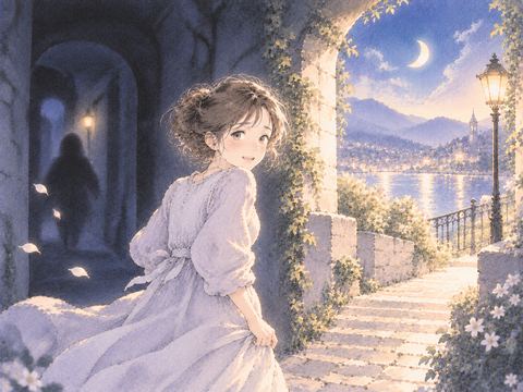 暗い道から明るい場所へ出る女性