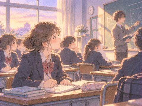 教室でノートを取りながら授業を受ける学生