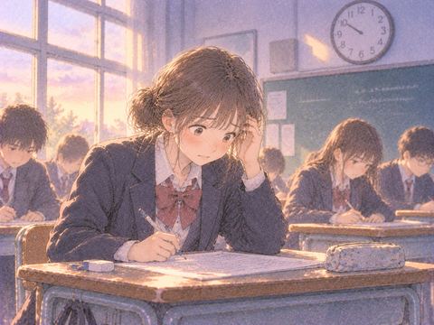 答案用紙を前に緊張する学生