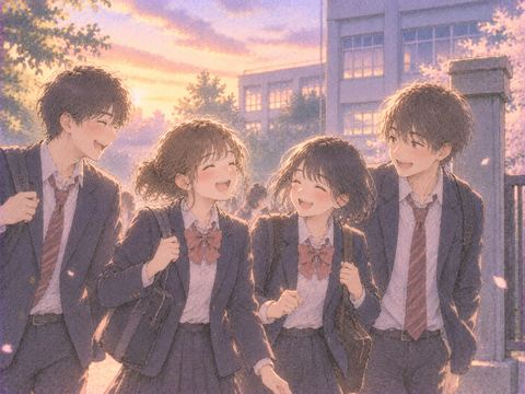 放課後に友達と楽しそうに笑う学生