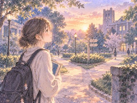 大学キャンパスで進む道を考える学生