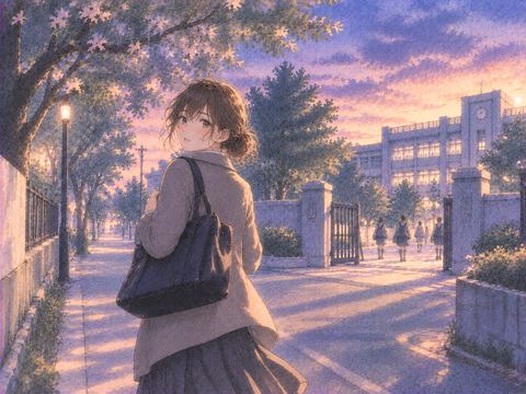 学校とは反対方向へ歩く女性