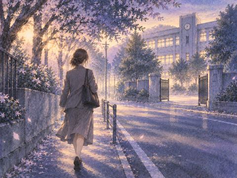 毎朝同じ学校へ通う女性の後ろ姿