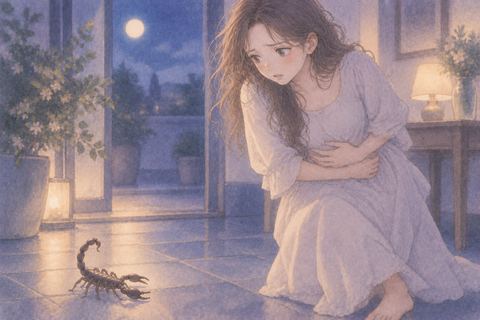 お腹をかばい不安そうに立つ女性