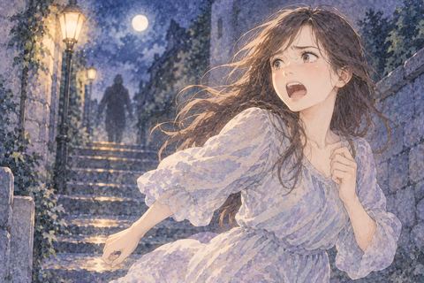 暗い気配から離れながら叫ぶ女性