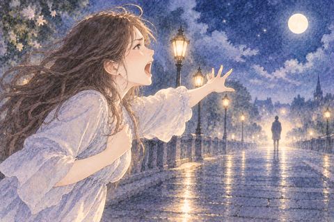 遠くの人影へ助けを求めて叫ぶ女性
