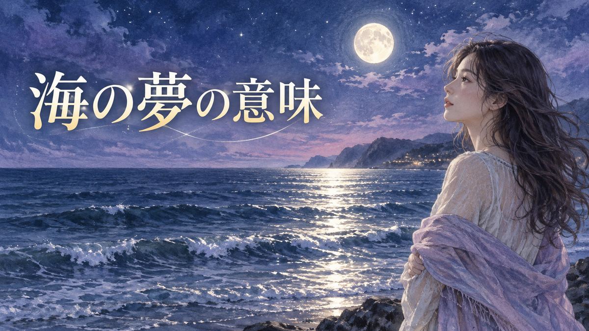 月明かりの海を見つめる大人の女性と穏やかな波