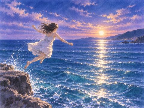 静かな海へ自分から飛び込む人物