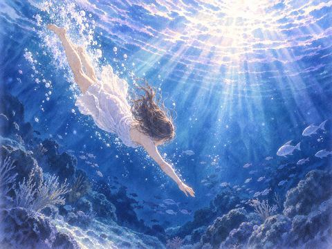 海の中へ自分から潜っていく人物