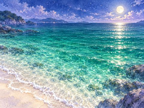 鮮やかなエメラルドグリーンに輝く海