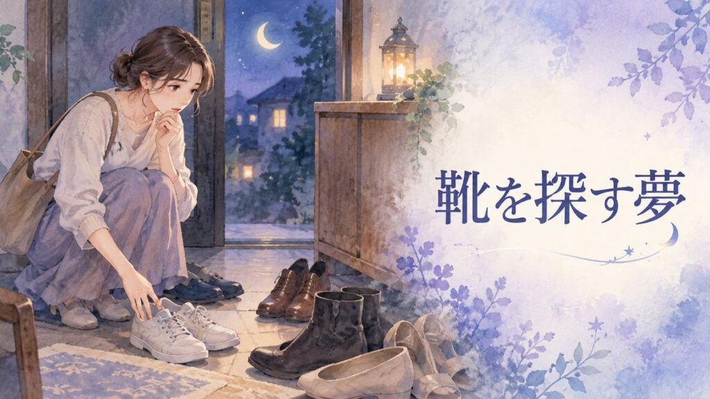 夜の玄関で靴を探す大人の女性
