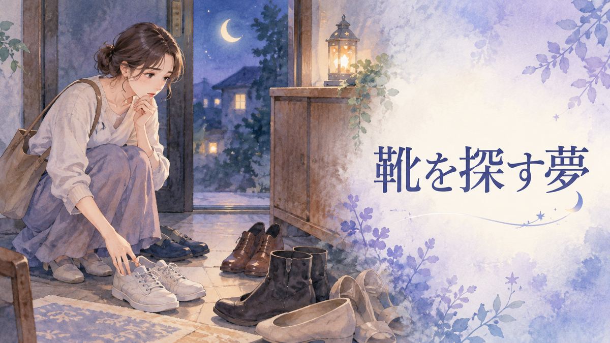 夜の玄関で靴を探す大人の女性