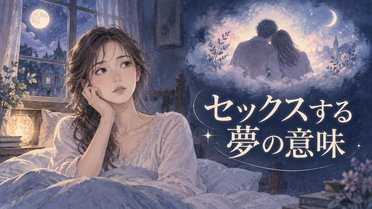 月明かりの部屋で夢の余韻を振り返る大人の女性と寄り添う二人の淡い夢のシルエット