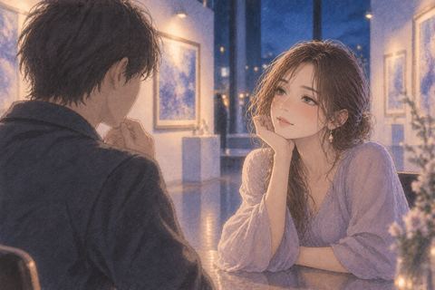 夜のギャラリーで知らない女性の雰囲気に惹かれる人物の夢