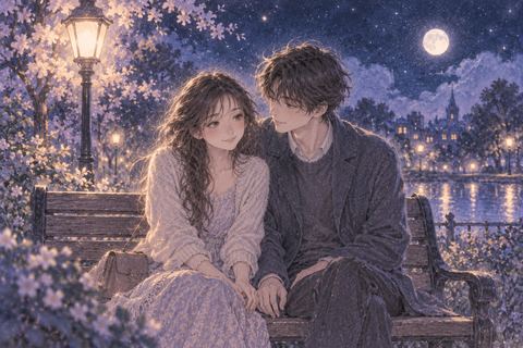 夜のベンチで好きな人と肩を寄せて座る女性の夢