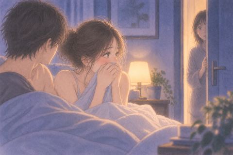 親密な場面を誰かに見られたと気づき顔を隠す人物の夢