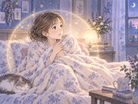 毛布に包まれ自分の空間を守る女性