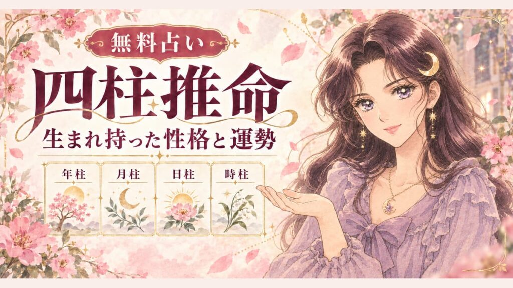 四柱推命の無料占い。年柱・月柱・日柱・時柱から生まれ持った性格と運勢を読み解く