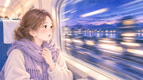 高速で流れる車窓に驚く新幹線の乗客